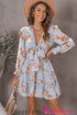 Lantern Sleeve Deep V Neck Knotted Tiered Mini Dress